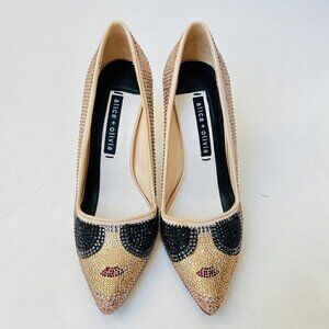 Alice + Olivia Crystal cover Dyna heels , Size 38, Beige/Black